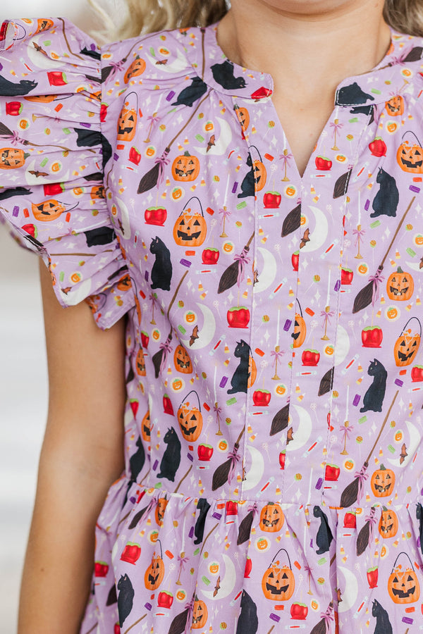 Girls: At This Time Trick or Treat Lavender Dress