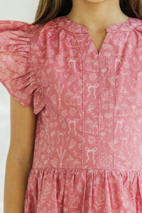Girls: At This Time Mauve Pink Harvest Toile Dress