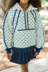 Girls: Always Direct Light Blue Bow Print Quilted Pullover