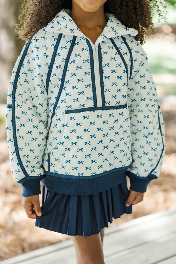 Girls: Always Direct Light Blue Bow Print Quilted Pullover