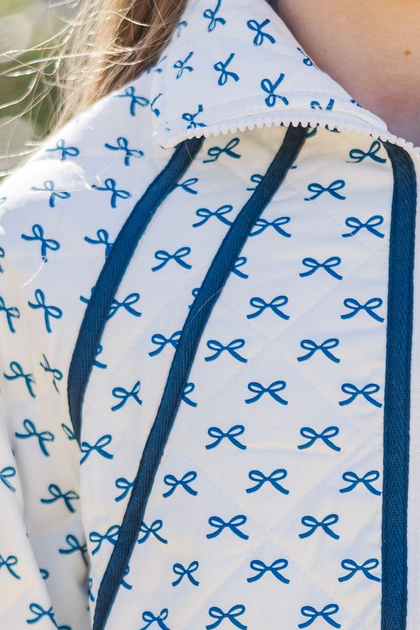 Girls: Always Direct Light Blue Bow Print Quilted Pullover