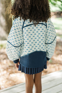 Girls: Always Direct Light Blue Bow Print Quilted Pullover