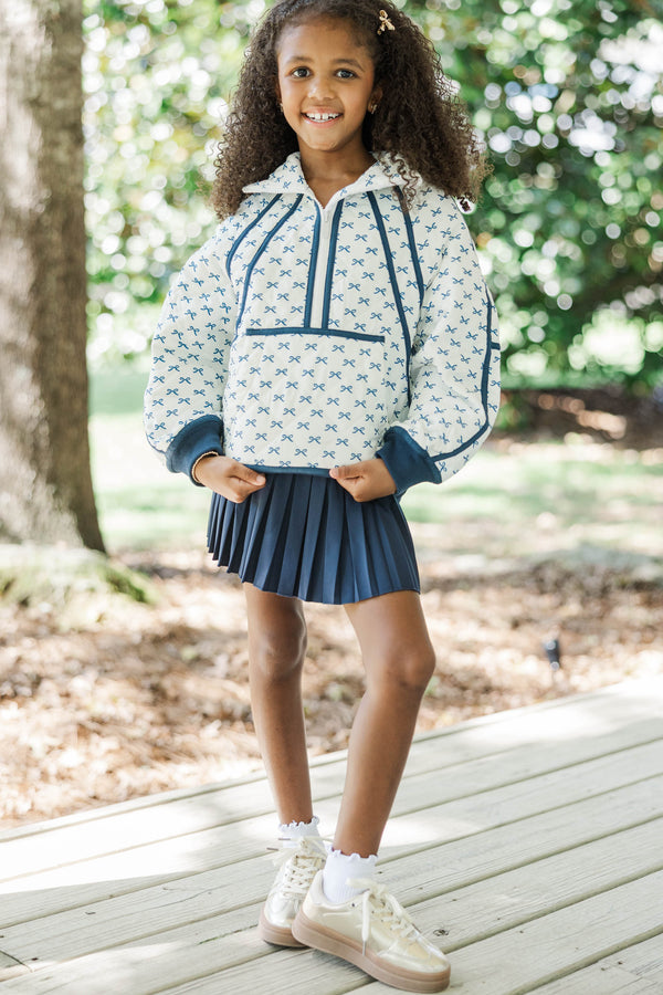 Girls: Always Direct Light Blue Bow Print Quilted Pullover
