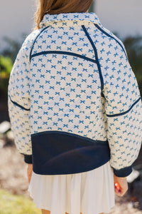 Girls: Always Direct Light Blue Bow Print Quilted Pullover