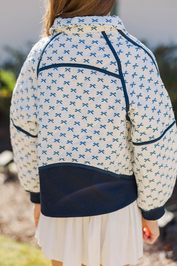 Girls: Always Direct Light Blue Bow Print Quilted Pullover