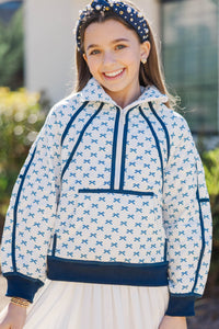 Girls: Always Direct Light Blue Bow Print Quilted Pullover