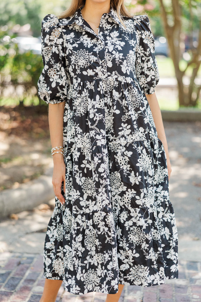 Love Found Black Eyelet Tiered Midi Dress – Shop the Mint