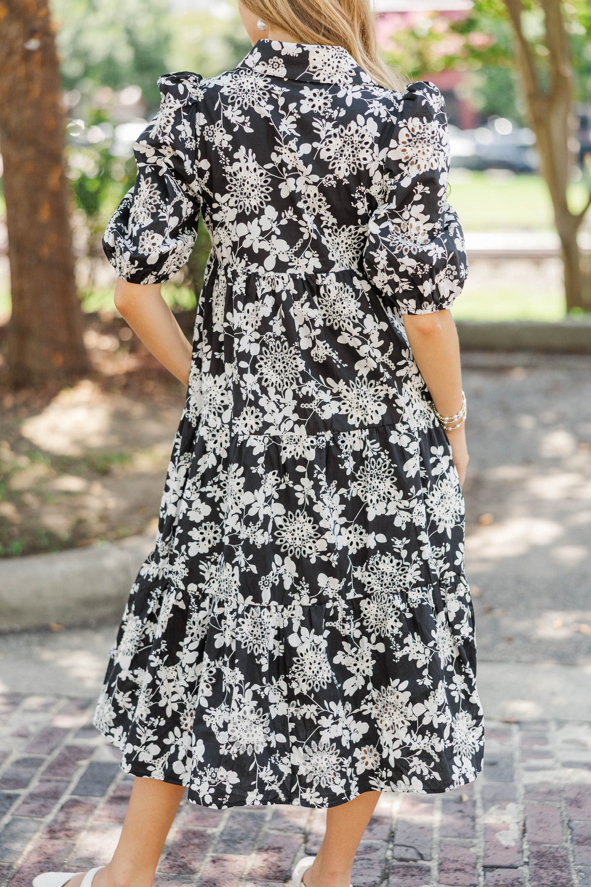 Love Found Black Eyelet Tiered Midi Dress – Shop the Mint