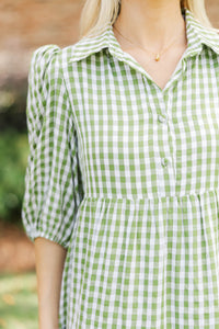 Love Found Olive Gingham Tiered Midi Dress