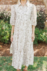 Love Found Olive Eyelet Tiered Midi Dress