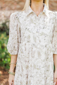 Love Found Olive Eyelet Tiered Midi Dress