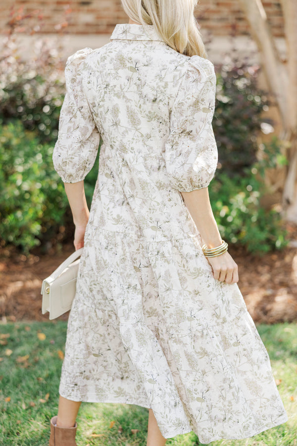Love Found Olive Eyelet Tiered Midi Dress