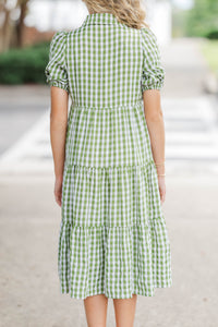 Girls: All That Charm Olive Gingham Dress
