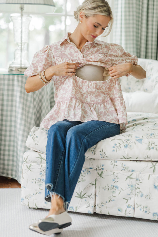 NURSING COLLECTION: Giving Your All Pink Toile Blouse