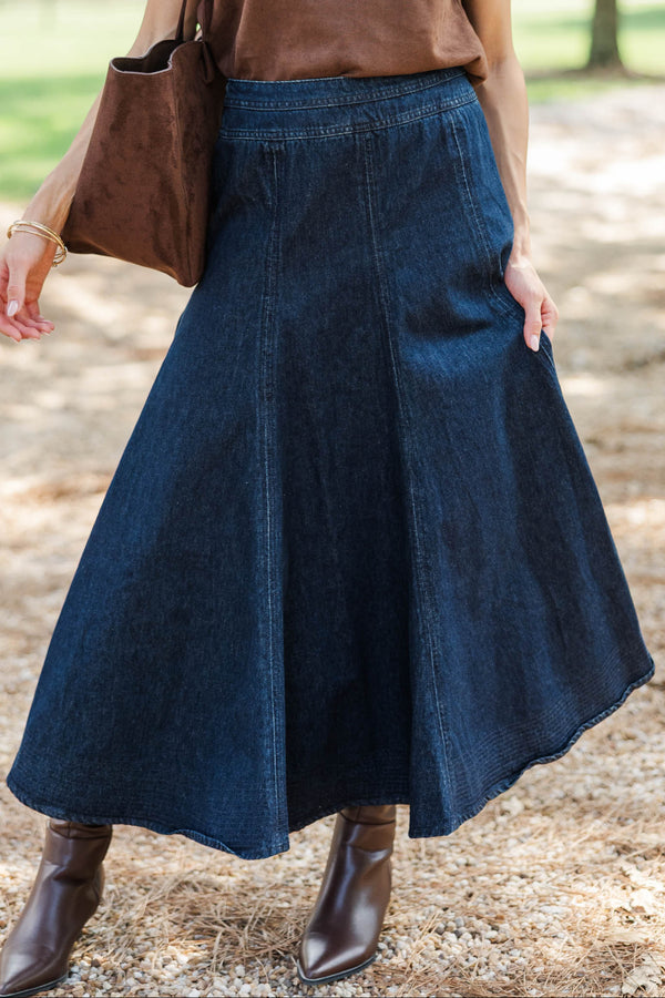 The Long Story Dark Denim Midi Skirt