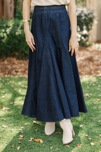 The Long Story Dark Denim Midi Skirt