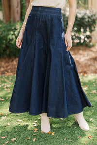 The Long Story Dark Denim Midi Skirt