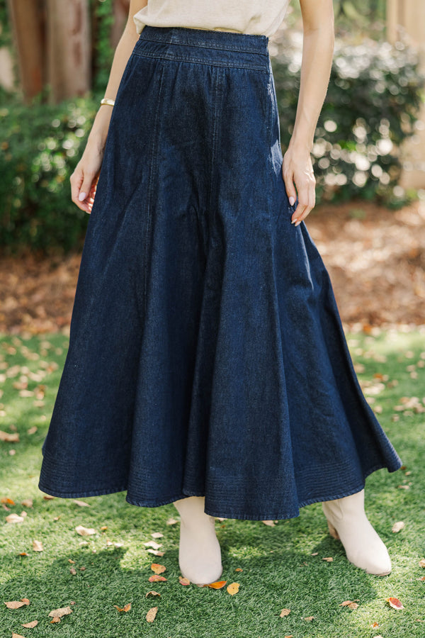 The Long Story Dark Denim Midi Skirt