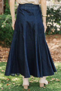 The Long Story Dark Denim Midi Skirt