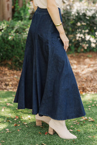 The Long Story Dark Denim Midi Skirt