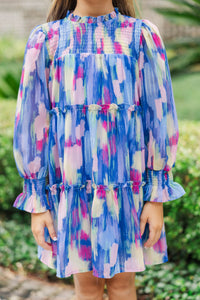 Girls: All About It Navy Watercolor Babydoll Dress