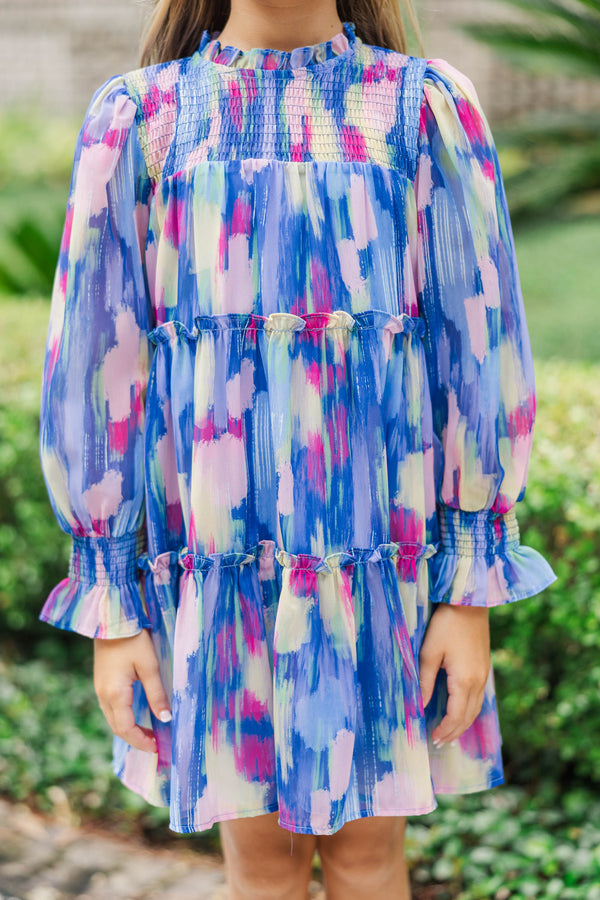 Girls: All About It Navy Watercolor Babydoll Dress