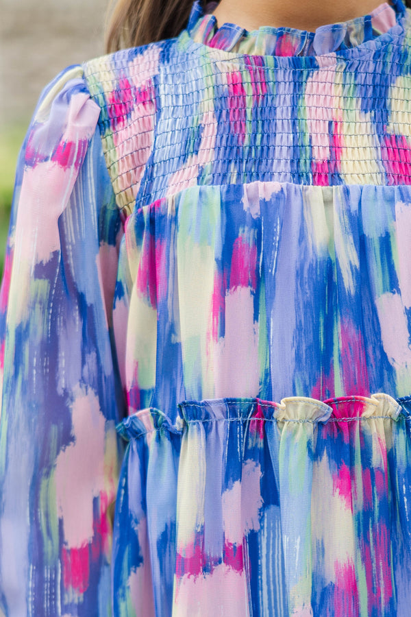 Girls: All About It Navy Watercolor Babydoll Dress