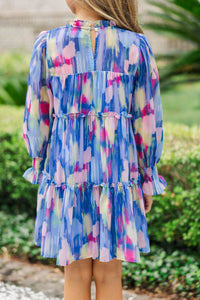 Girls: All About It Navy Watercolor Babydoll Dress