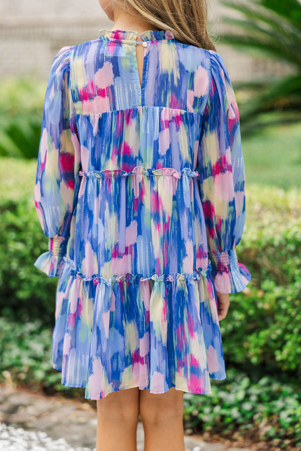 Girls: All About It Navy Watercolor Babydoll Dress