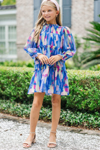 Girls: All About It Navy Watercolor Babydoll Dress