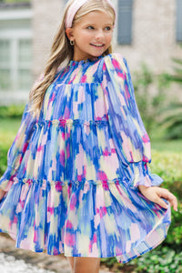 Girls: All About It Navy Watercolor Babydoll Dress