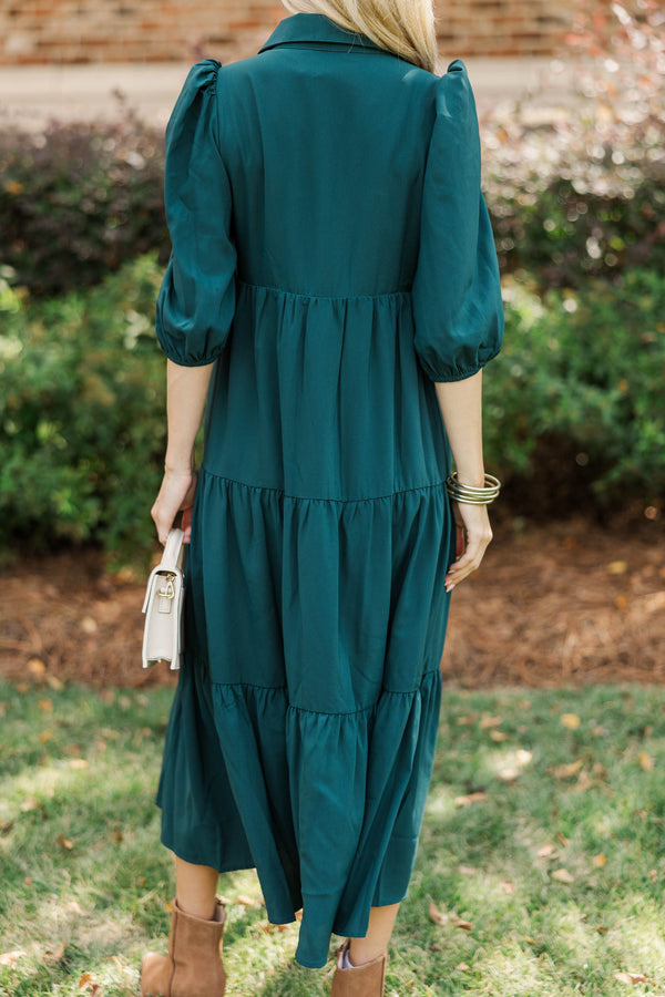 Love Found Teal Tiered Midi Dress