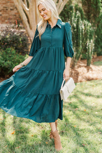 Love Found Teal Tiered Midi Dress
