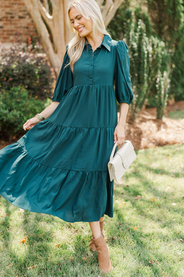 Love Found Teal Tiered Midi Dress