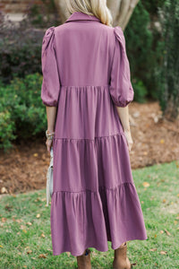 Love Found Plum Tiered Midi Dress