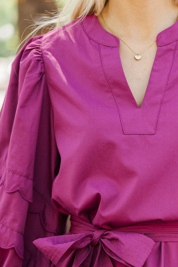 Sweet Breeze Plum Crochet Babydoll Dress