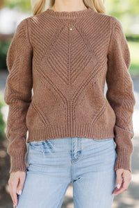 Charmed Me Brown Eyelet Sweater