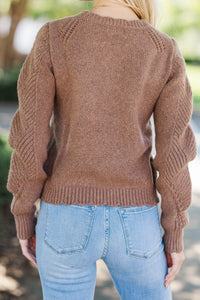 Charmed Me Brown Eyelet Sweater