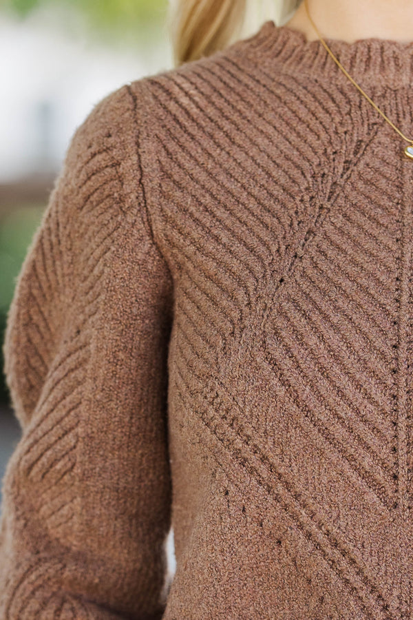 Charmed Me Brown Eyelet Sweater