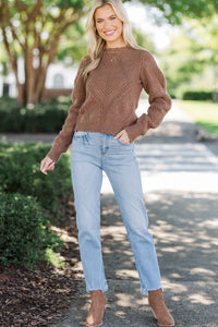Charmed Me Brown Eyelet Sweater