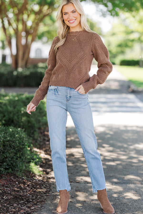 Charmed Me Brown Eyelet Sweater