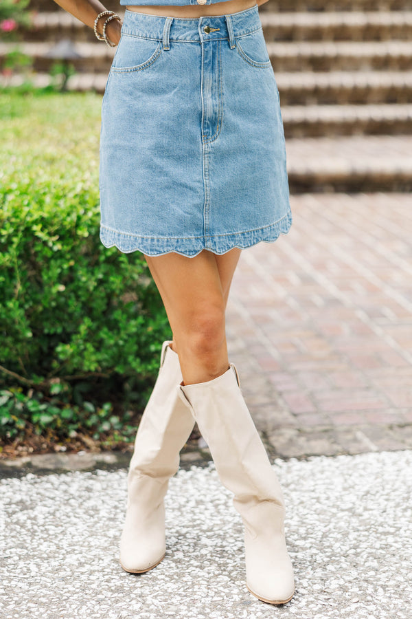 Just a Hint Scalloped Denim Skirt