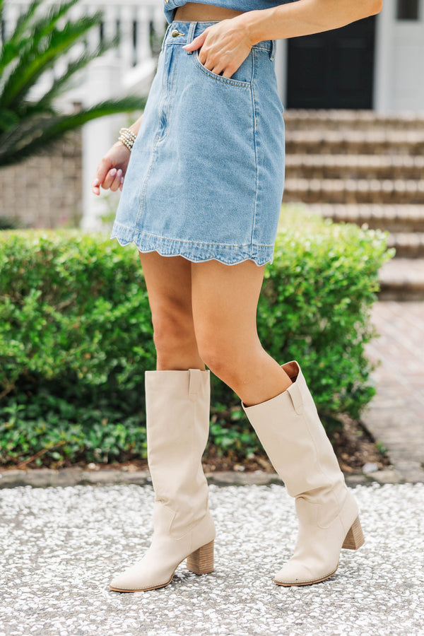 Just a Hint Scalloped Denim Skirt