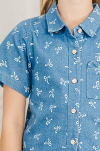 Girls: The Best Time Blue Denim Bow Blouse