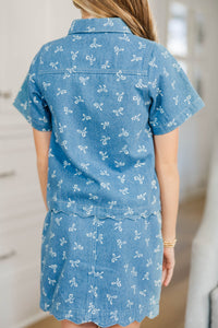 Girls: The Best Time Blue Denim Bow Blouse