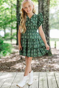 Girls: Find Yourself Emerald Medallion Print  Dress