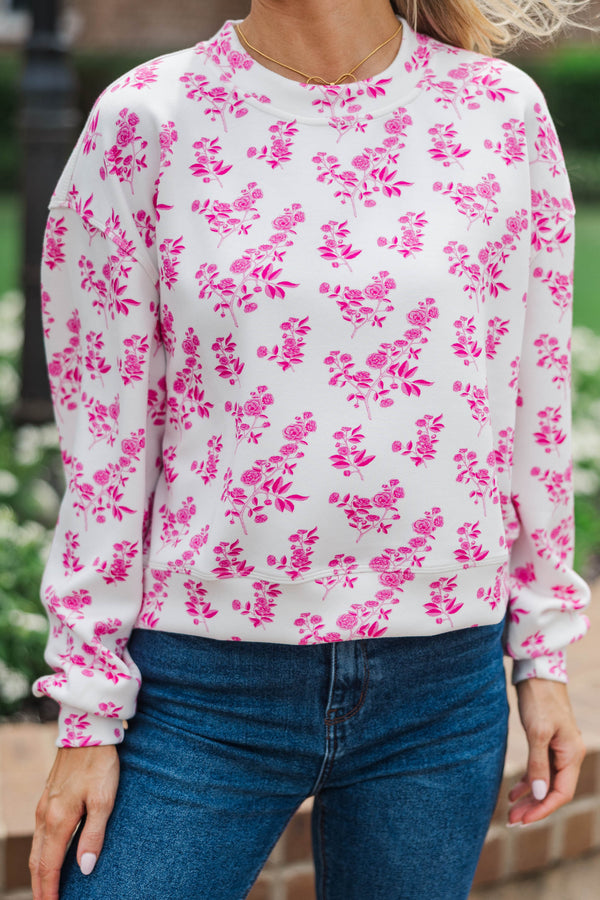 On The Move Fuchsia Floral Pullover