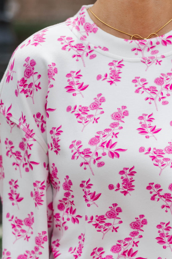 On The Move Fuchsia Floral Pullover