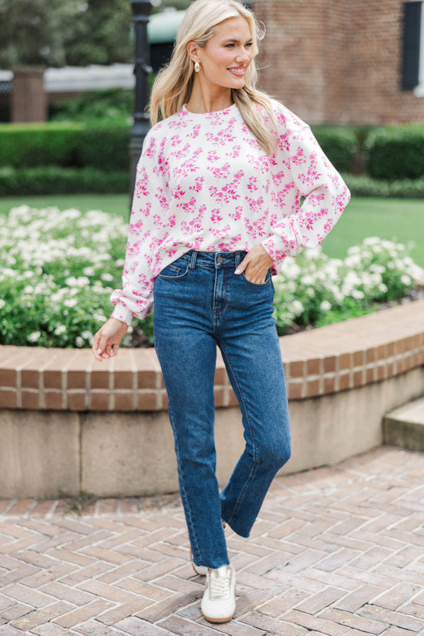 On The Move Fuchsia Floral Pullover