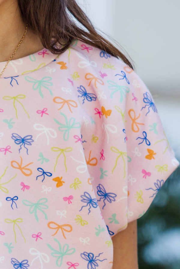 Girls: Simply Yours Pink Bow Print Bubble Tee